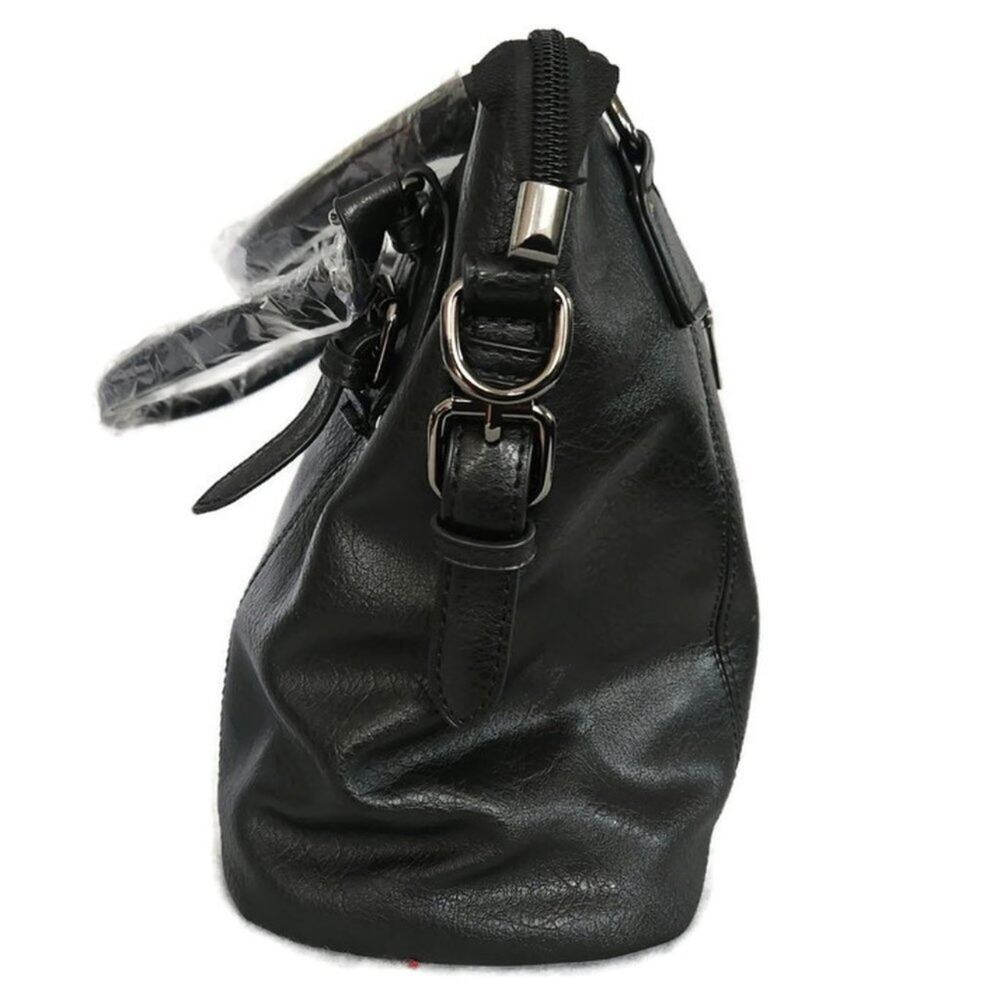 Women's 2 Piece Black Faux Leather Wristlet and Crossbody Tote Bag - Picture 3 of 5